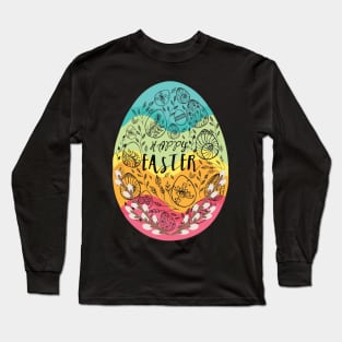 egg in pastel colors adorned with black folk patterns Long Sleeve T-Shirt